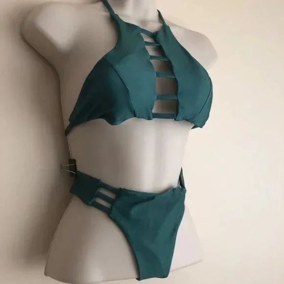 NWT Bikini Bundle (2 Suits) – Black Strappy + Forest Green Cut-Out | Size S/XS–S - Picture 9 of 13